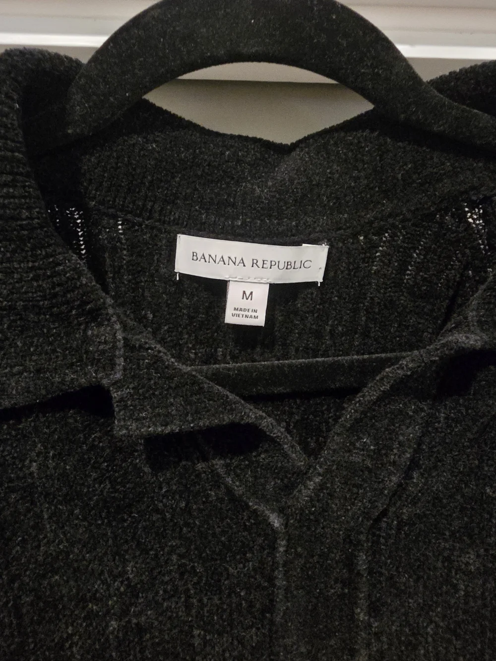 Banana Republic Men's Black Chenille Ribbed V‑Neck Polo Sweater